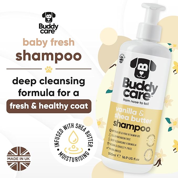 Vanilla & Shea Butter Dog Shampoo - (16.90oz) Itch Relief & Dog Shampoo Sensitive Skin Care, Dog Shampoo and Conditioner, Premium Dog Grooming Supplies for All Breeds