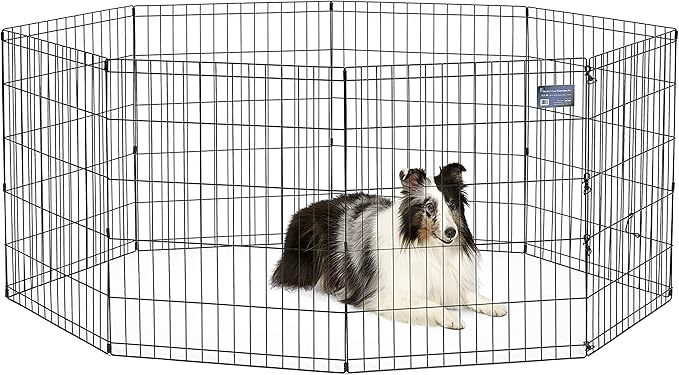 MidWest Homes for Pets Folding Metal Puppy/Dog Exercise Pen, Indoor/Outdoor Playpen with No Door, Provides 16 Sq Feet of Play Space, 30-Inches Tall, Black E-Coated