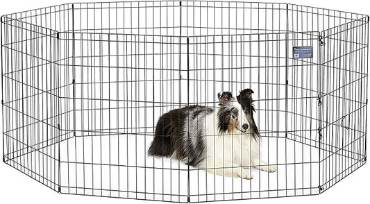 MidWest Homes for Pets Folding Metal Puppy/Dog Exercise Pen, Indoor/Outdoor Playpen with No Door, Provides 16 Sq Feet of Play Space, 30-Inches Tall, Black E-Coated