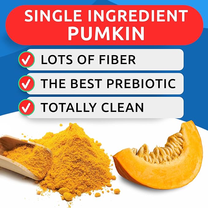 Pumpkin for Dogs - Powdered Fiber Supplement and Stool Softener - Treat Diarrhea, Constipation, Upset Stomach, Food Sensitivity - Improve Digestion - 8.1 oz Jar Natural