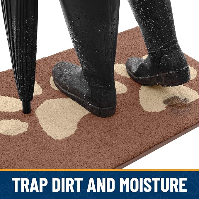 Smiry Dog Door Mat for Muddy Paws 30x20, Dirt Trapper Non Slip Washable Indoor Doormats, Absorbent Entryway Carpet for Inside Floor, Camel