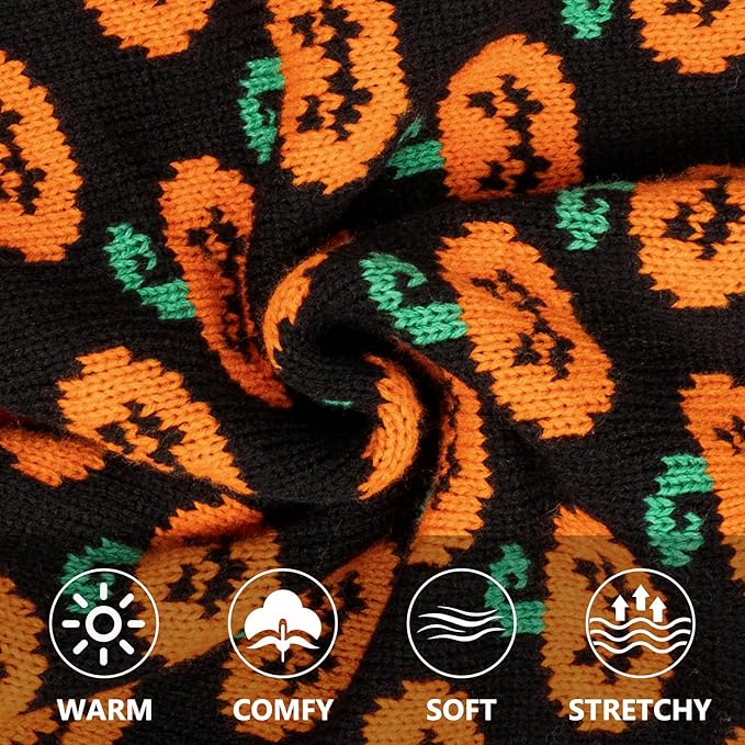 KYEESE Halloween Dog Sweater Pumpkin Style with Leash Hole Turtleneck Doggie Sweater Warm and Snug Knitwear Orange Knit for Small Dogs Girl Soft Halloween Pet Outfit Dog Clothes Boy, X-Large