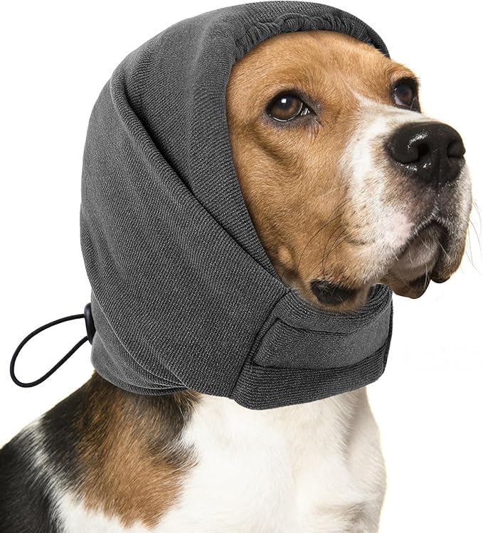 AOFITEE Dog Calming Hoodie - Anti-Slip Dog Ear Muffs Cover for Noise Anxiety, No Shake Ear Wrap for Dogs Hematoma, Adjustable Dogs Headband for Grooming, Fireworks, Thunderstorms, Grey S