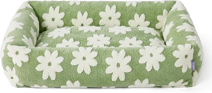 LE SURE Cute Dog Bed for Large Dogs - Washable Pet Beds,Cozy Rectangle Orthopedic Sofa with Jacquard Shaggy Plush & Anti Slip Bottom,36x27x8inches