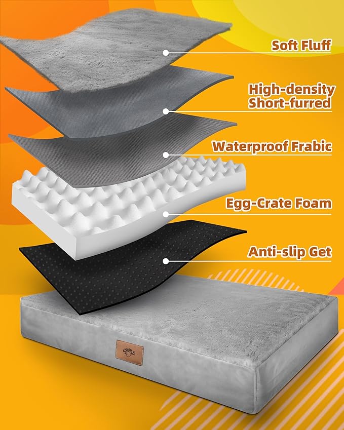 Sytopia 42 Inch Orthopedic Dog Bed for Large Dogs, Chew Proof Extra Large Pet Bed, Washable Waterproof Removable Cover, Anti-Slip Bottom, Durable Crate Mattress for Indoor Outdoor, XL