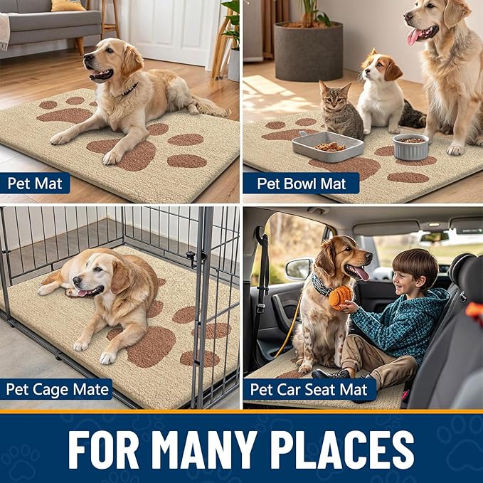 Smiry Dog Door Mat for Muddy Paws 30x20, Dirt Trapper Non Slip Washable Indoor Doormats, Absorbent Entryway Carpet for Inside Floor, Light Beige
