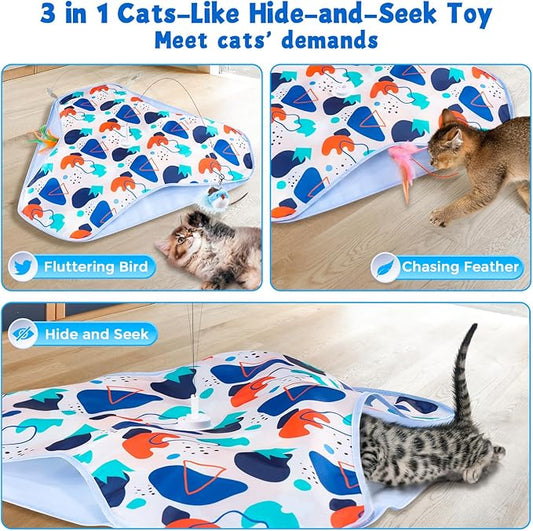 Interactive Cat Toys, Hide-and-Seek Automatic Cat Toy, Rechargeable Three-in-One Suitable for Kitten Toys to Interact and Play Automatically, with A Bird-Shaped Cat Toys for Indoor Cats