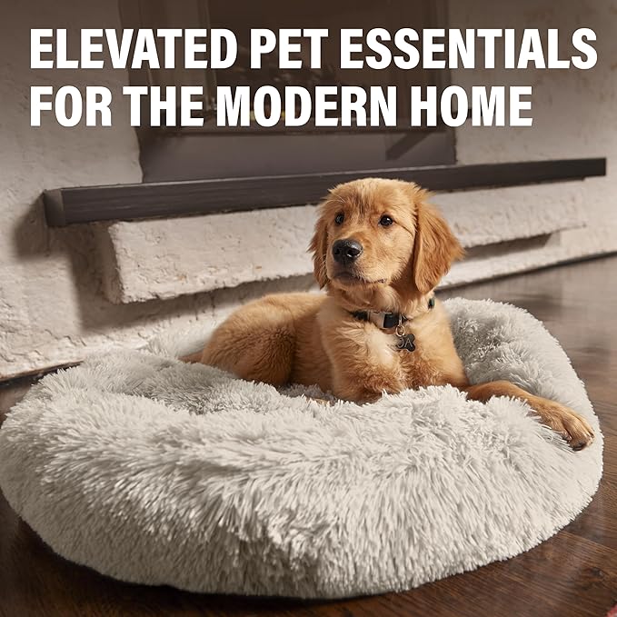Active Pets Premium Small Donut Dog Bed, Fits Up to 45 lbs, Removable Cover & Washable Cushion, Plush Long Pile Faux Fur Fabric, Portable Beige Pet Bed Furniture for Puppies Adult Canines & Cats