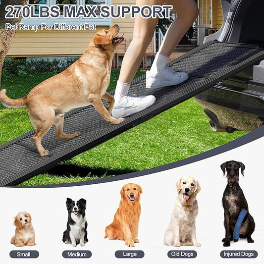 Upgraded Dog Ramp for Car 71" X-Long & 20" Wider Folding Dog Ramps for Large Dogs with Non-Slip Rug Surface Portable Dog Car Ramp for SUV Car & Truck, Outdoor Dog Ramp Up to 270 LBS