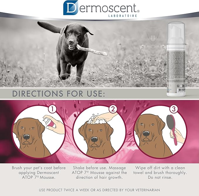 Dermoscent ATOP 7 Mousse - Waterless Dog Shampoo for Dogs & Cats - Cleansing Soothing Dry Shampoo for Itchy Skin Relief & Allergy-Prone Skin - 150 ml