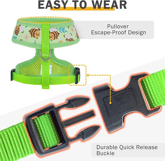 SCENEREAL Small Dog Harness and Leash Collar Set - No Pull Dog Harness for Small & Medium Sized Dogs - Soft Mesh Vest for Puppies, Chihuahua, Yorkie, Spring Summer Hiking Walking, Green Bee XS