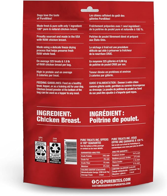 PureBites Chicken Freeze Dried Dog Treats, 1 Ingredient, Made in USA, 8.6oz