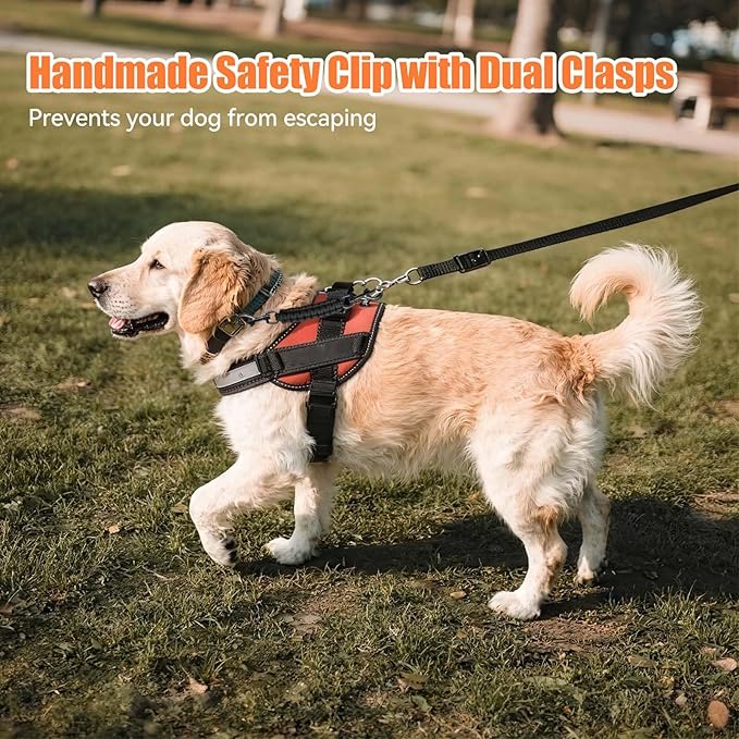 Dog Collar Safety Clip, Collar Companion, Handmade Backup Safety Strap, Double-Ended Clip Leash Connector, Suitable for Dog Harnesses, Prong, Pinch Collars (Black, 1 Pack)