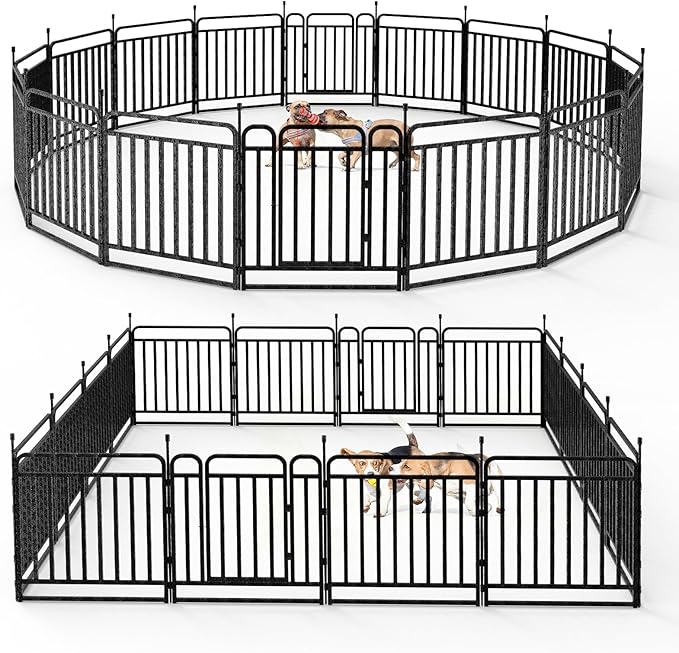 Durable Dog Fence 32" Height 16 Panels Thickened Dog Playpen with Portable Handle & Strap, Easy to Install – Stylish Curved Panel Design for Pets, Indoor Use Outdoor Use