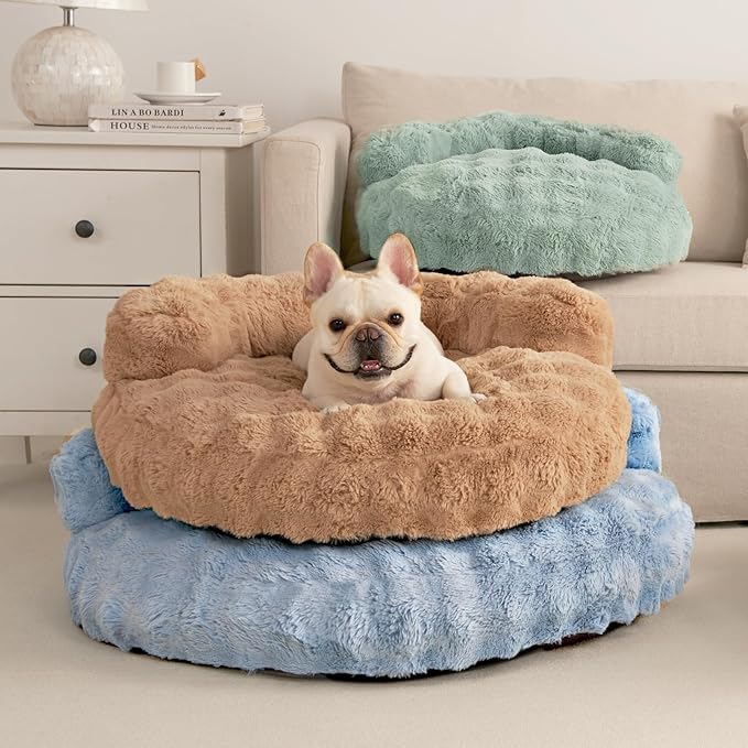 EHEYCIGA Extra Small Dog Bed and Cat Couch for Puppy and Kitten - Fluffy Faux Rabbit Fur Pet Sofa with Washable Removable Cover, Waterproof and Non-Slip, 20 Inch, Camel