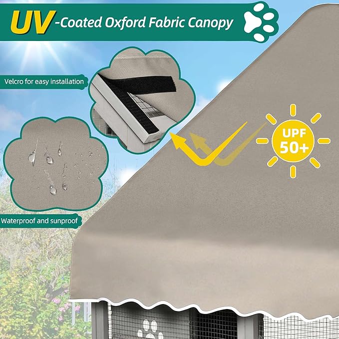 YITAHOME Extra Large Catio Outdoor Cat Enclosure, 110 Inch Outside Cattery with Weatherproof Roof, Scratcher Ramp, Cat Space Capsule Bed, 2 Bridges, 2 Resting Houses, 7 Solutions