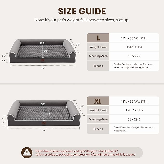 Large Dog Beds Large Sized Dogs, Orthopedic XXL XL Dog Bed for Medium Size Dogs, Big Waterproof Couch Sofa with Removable Washable Cover for Pet, Dark Grey, 45"*35"*7"
