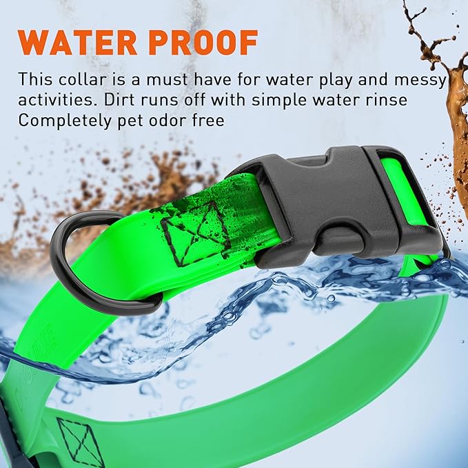 Dogline Durable Biothane Waterproof Collar for Dogs - Odor-Resistant Coated Webbing, Quick-Release Design, Comfortable Adjustable Fit, 1" W by 15-25" L, Tropical Green