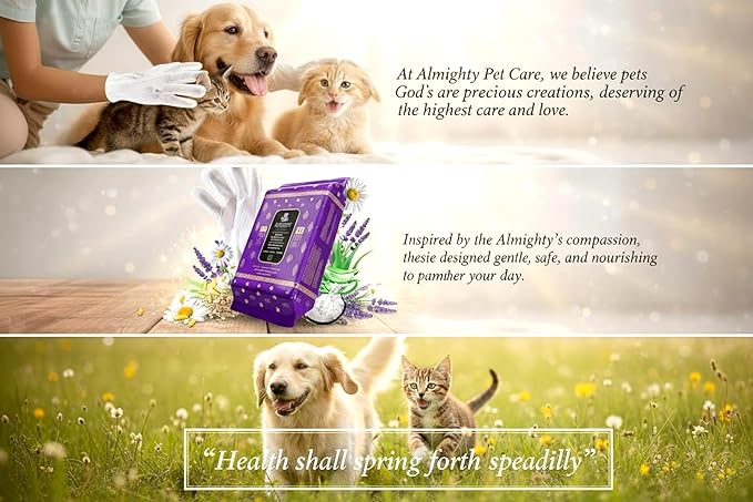 Almighty – Premium Pet Grooming Glove Wipes for Dogs & Cats | 20 Count | Instant Bath Cleaning Glove | Ultra-Thick, Hydrating & Nourishing | Deodorizing, Hypoallergenic, No-Rinse – Coconut Scent
