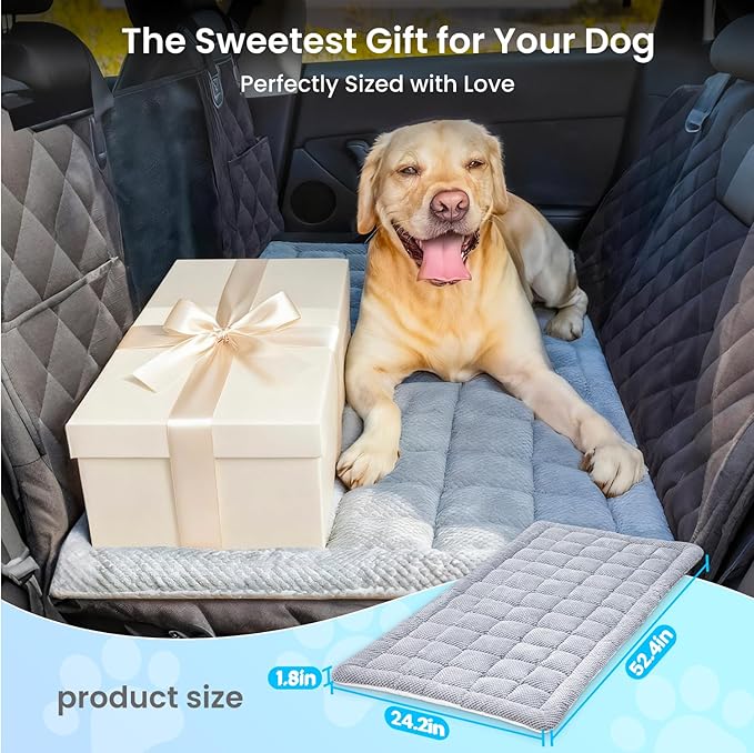 REEVAA Dog Bed Mat for Car Backseat [Extra-Thick & Chew-Resistant], Road Trip Bed to Fully Protect Dog's Safety, Fits Trucks/SUVs Back Seat Cover Extenders, Grey, 54x24x1.8 inch