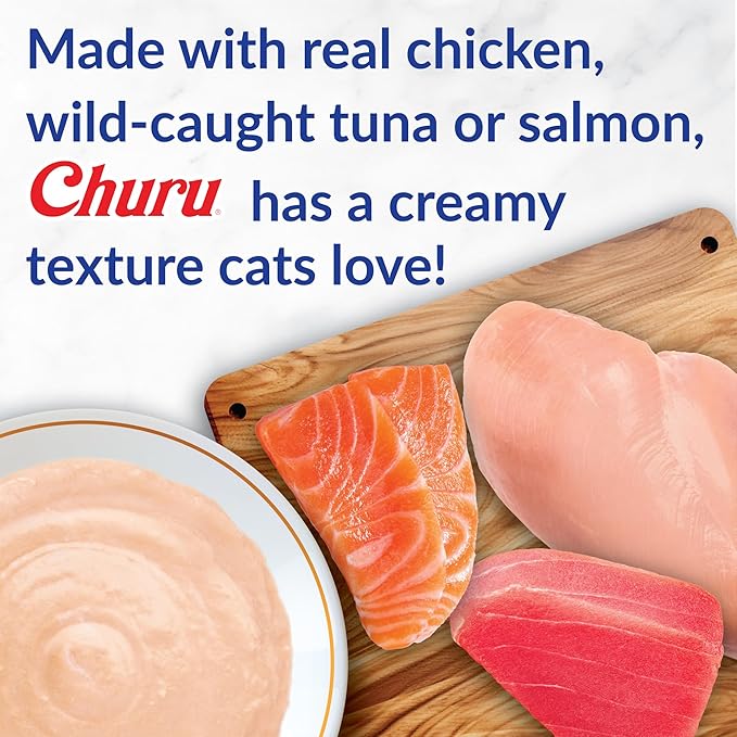 INABA Churu Cat Treats, Grain-Free, Lickable, Squeezable Creamy Purée Cat Treat/Topper with Vitamin E & Taurine, 0.5 Ounces Each Tube, 20 Tubes, Chicken Variety