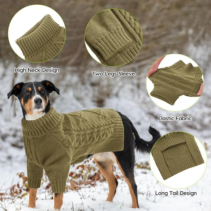 ASENKU Knitted Dog Sweater, Pullover Big Thermal Dog Winter Sweater, Turtleneck Doggy Sweaters for Large Medium Dogs Boy Girl, Warm Pet Sweaters Outfit Border Collie,Pit Bull,Golden Retriever,L