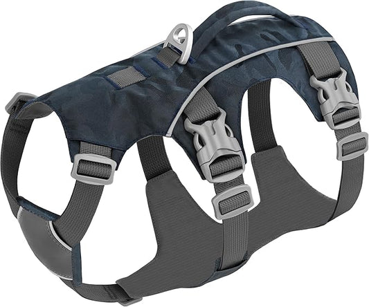 Escape Proof Dog Harness, Lightweight Full Body Pet Vest with Lift Handle and Leash Clip, Reflective Adjustable Small Dog Harness for Daily Walking(Grey,Chest:14-22")