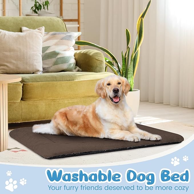 Dog Crate Pad, Kennel Bed Crate Mat for Small Dogs, Washable Cute Pet Bed for Dog Cage, Ultra Soft Flat Puppy Cat Kitten Pillow Cushion for Sleeping Anti-Slip (36" x 23", Brown