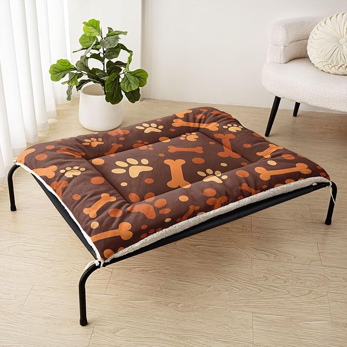 Dog Crate Bed Washable Crate Pad Cartoon Paws Bone Printed Soft Fluffy Pet Sleeping Mat for Large Medium Small Animals(Bone-4 S)