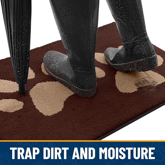 Smiry Dog Door Mat for Muddy Paws 48x30, Dirt Trapper Non Slip Washable Indoor Doormats, Absorbent Entryway Carpet for Inside Floor, Brown