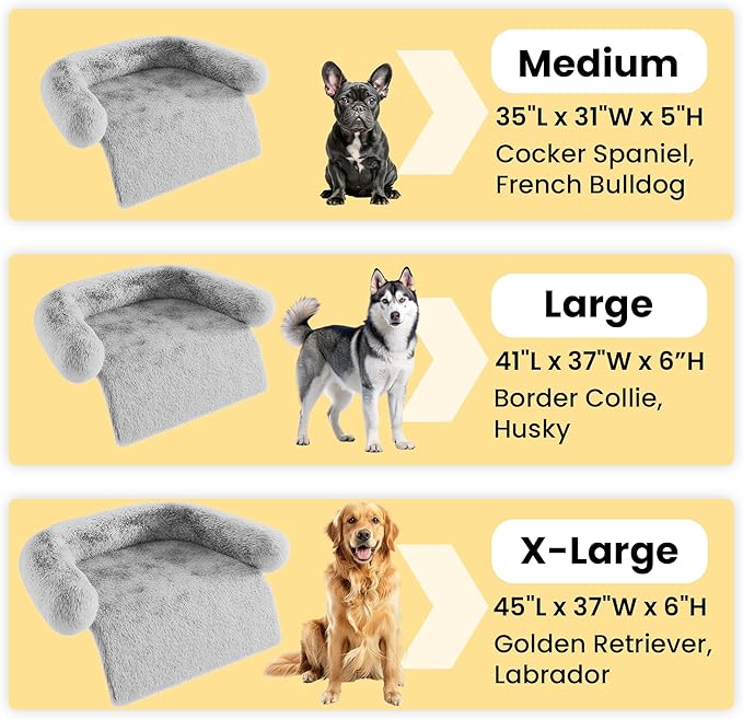 Codi Large Calming Dog Bed for Couch – Anti-Anxiety Sofa Protector Mat for XL Dogs, 45''x37''x6'', Machine Washable, Fluffy & Cozy with Non-Slip Bottom, Light Grey
