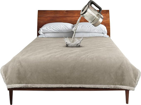Catalonia Waterproof Bed Blanket, Washable Leakproof Bed Cover, Reversible Protector Blanket for Couch Sofa, Stain Proof Blanket Pad for Adults, 80X60 inches, Camel/Taupe