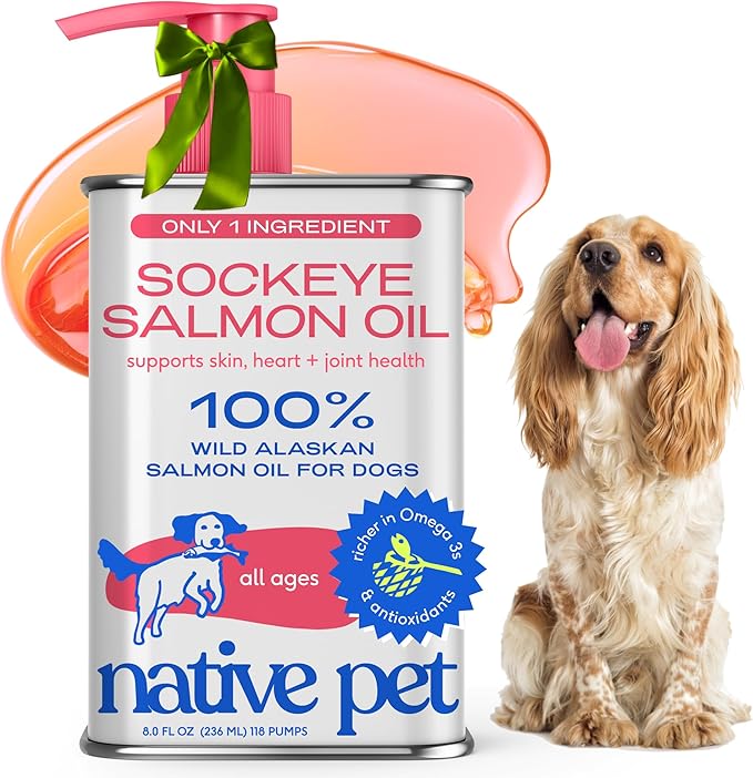 Native Pet Salmon Oil for Dogs & Cats – Pure Omega-3 Fish Oil for Dogs Supplement for Skin & Coat, Joint & Heart Health - Dog Anti-Inflammatory – 100% Wild-Caught Alaskan Sockeye Salmon – 8 oz