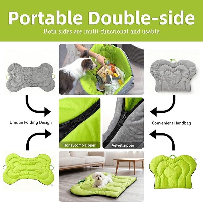 DWCN Doul-use Portable Dog Bed Mat with Handle, All Season Available Washable Dog Crate Sleeping Pad for Medium to Large Dogs, Pet Supplies Carry Bag for Outdoor/Car, 47 x 32 Inches, Grey