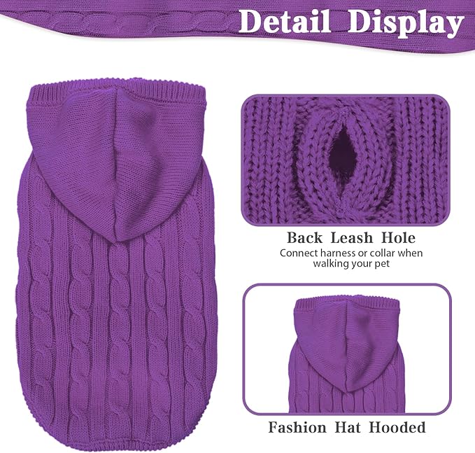 PUPTECK Winter Dog Cat Sweater Coat - Soft Cold Weather Clothes Knitwear for Kitties & Small Dogs Indoor Outdoor Walking Warm, Knitted Classic for Doggies Kitties Girls Boys, Purple M