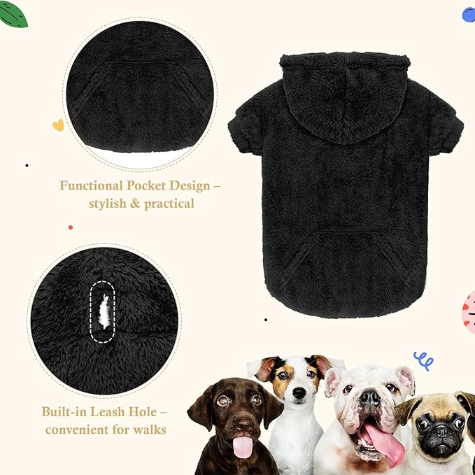 3XL Dog Sweaters for Large Dogs,Dog Hoodie,Warm Fuzzy Fleece Sweatshirt with Hood & Pocket,Leash Hole,Cozy Cold Weather Pet Clothes Sweater Hoodie for Large Dogs(Black,3XL)