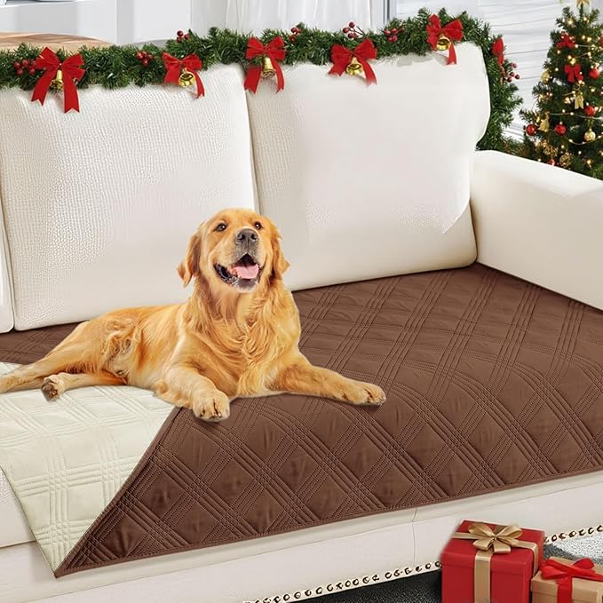 hyha Waterproof Dog Blanket, Reversible Pet Bed Blanket, Soft Sofa Couch Cover for Dogs Washable, Waterproof Pet Couch Covers for Sofa Puppy Cats Furniture Protector(30"x70", Brown/Beige)