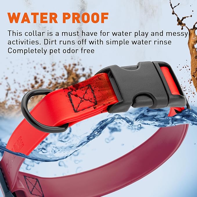 Dogline Durable Biothane Waterproof Collar for Dogs - Odor-Resistant Coated Webbing, Quick-Release Design, Comfortable Adjustable Fit, 3/4" W by 12-19" L, Cherry Red