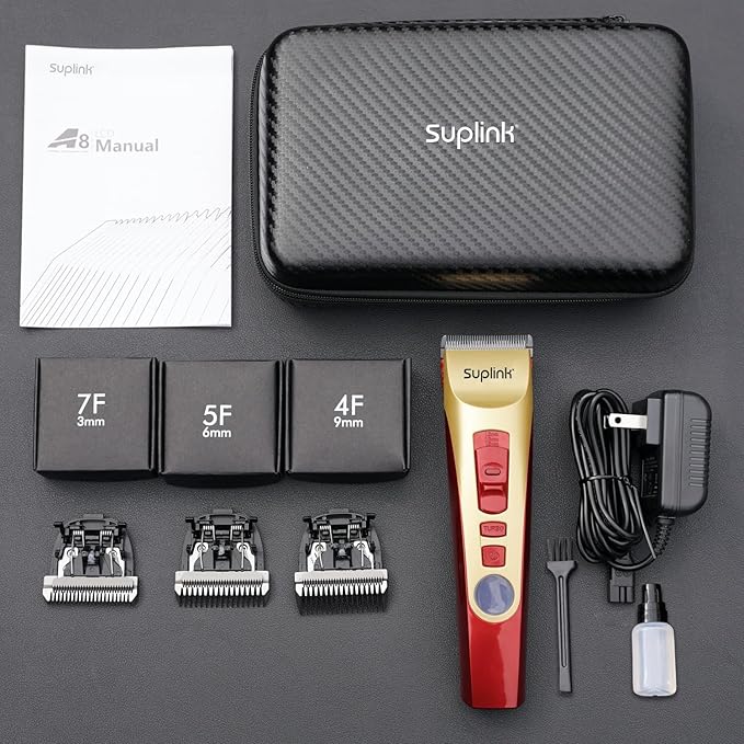 suplink Dog Clippers for Grooming for Thick Heavy Coats/2-Speed Low Noise Rechargeable Cordless Pet Shaver with Stainless Steel 4 Blade for Dogs Pets and Animals