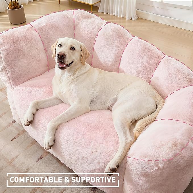 Dog Sofa Couch for Extra Large Medium Dogs, 51” Memory Foam Pets Sofa with Faux Fur Fabric Pink