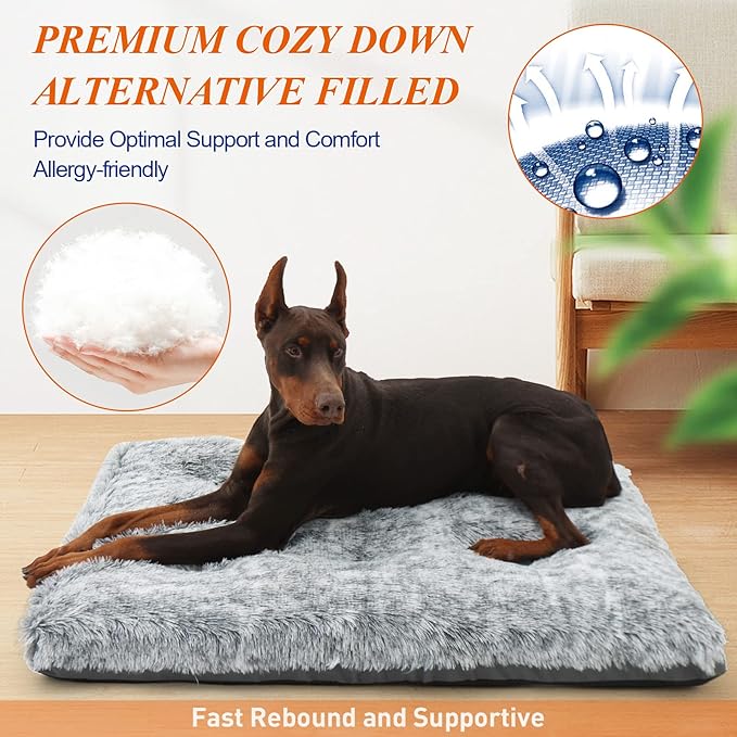 KISYYO Orthopedic Dog Beds for Large Dogs Fixable Deluxe Cozy Dog Kennel Beds for Crates Washable Pet Sofa, Grey (XL)