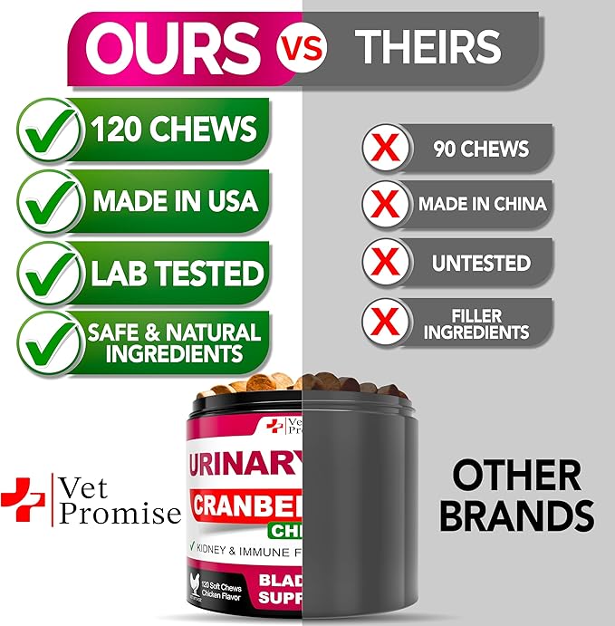 Dog UTI Treatment - Cranberry Supplement for Dogs UTI - Bladder Control - Urinary Tract Infection Treatment Medicine - Cranberry Supplement Vitamins Multivitamin Chews - Made in USA