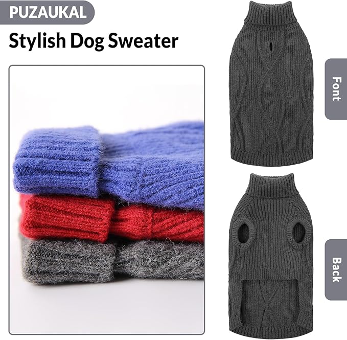 Dog Sweater Pullover, Cable Knit Dog Christmas Sweater, Dogs Sweaters for Small Medium Large Dogs with Harness Hole,Puppy Sweaters Boy Or Girl(Grey,XXL)