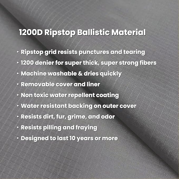 K9 Ballistics Tough Ripstop Orthopedic Rectangle Dog Bed Removable Washable Cover, Solid Orthopedic Foam for Size M Medium Dogs 33"x27", Obsidian Black