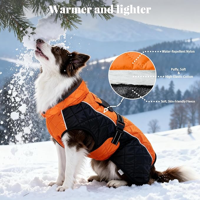 Dog Coat Dogs Jacket Waterproof Reflective Adjustable Dog-Winter Coats for Small/Medium/Large Dogs Dachshund Coat-(Orange, XX-Large)