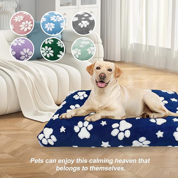 Dog Beds for Large Dogs, Cute Thick Dog Bed for Crate Kennel, Fluffy Pet Bed with Removable Washable Cover and Anti-Slip Bottom, 35"x 22", Navy Paw