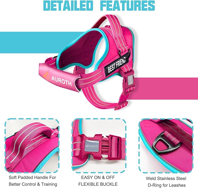 AUROTH Dog Harness and Leash Set, Soft Padded Service Dog Vest with 5.25FT Dog Leash, No Choke, Easy On Pet Vest, Adjustable Reflective No Pull Pet Vest Medium Sized Dog, Easy Walking and Training
