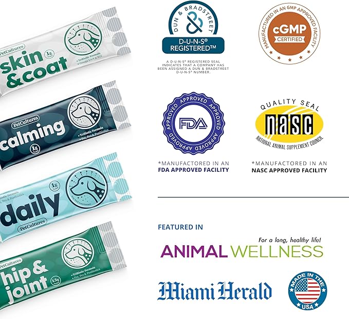 PetCultures Hip & Joint Tribiotic Dog Supplement Powder – Glucosamine, Chondroitin, MSM, and Gut-Joint Axis Support - Made in USA (30 Packs)
