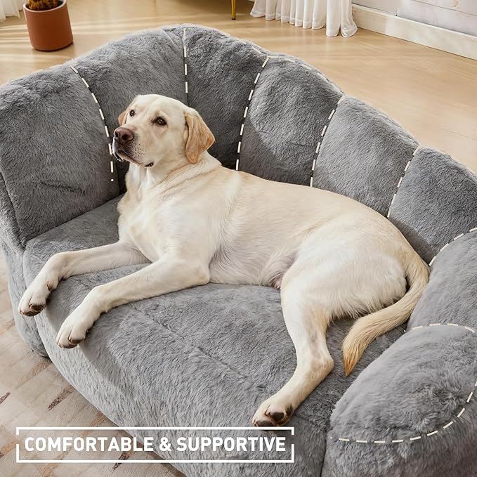 Dog Sofa Couch for Extra Large Medium Dogs, 51” Memory Foam Pets Sofa with Faux Fur Fabric Grey