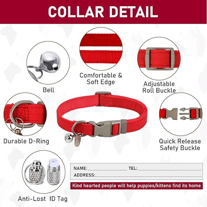 GAMUDA Small Pet Harness Collar and Leash Set, Step in No Chock No Pull Linen Fabric Soft Mesh Dog Vest Harnesses Reflective for Dogs Puppy Cats Kitten Rabbit (Red, XXS)